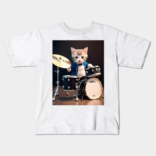 Drummer cat - Modern digital art Kids T-Shirt